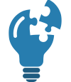 A blue light bulb with a puzzle piece missing, symbolizing creativity and problem-solving through innovation.