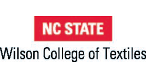 Red rectangle featuring "NC STATE" in bold white letters above the text "Wilson College of Textiles" in black.