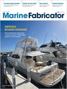 A luxury yacht moored in a marina, with a clear sky above and other boats visible in the background. The layout is clean and professional.