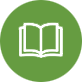 A simple white open book icon centered in a green circular background.