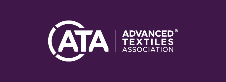 White text "ATA" and "ADVANCED TEXTILES ASSOCIATION" on a deep purple background, with a circular emblem around the "A".